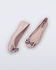 Side and top view of a pair of pink Sweet Love Glam ballerina flats with pink chrome bow
