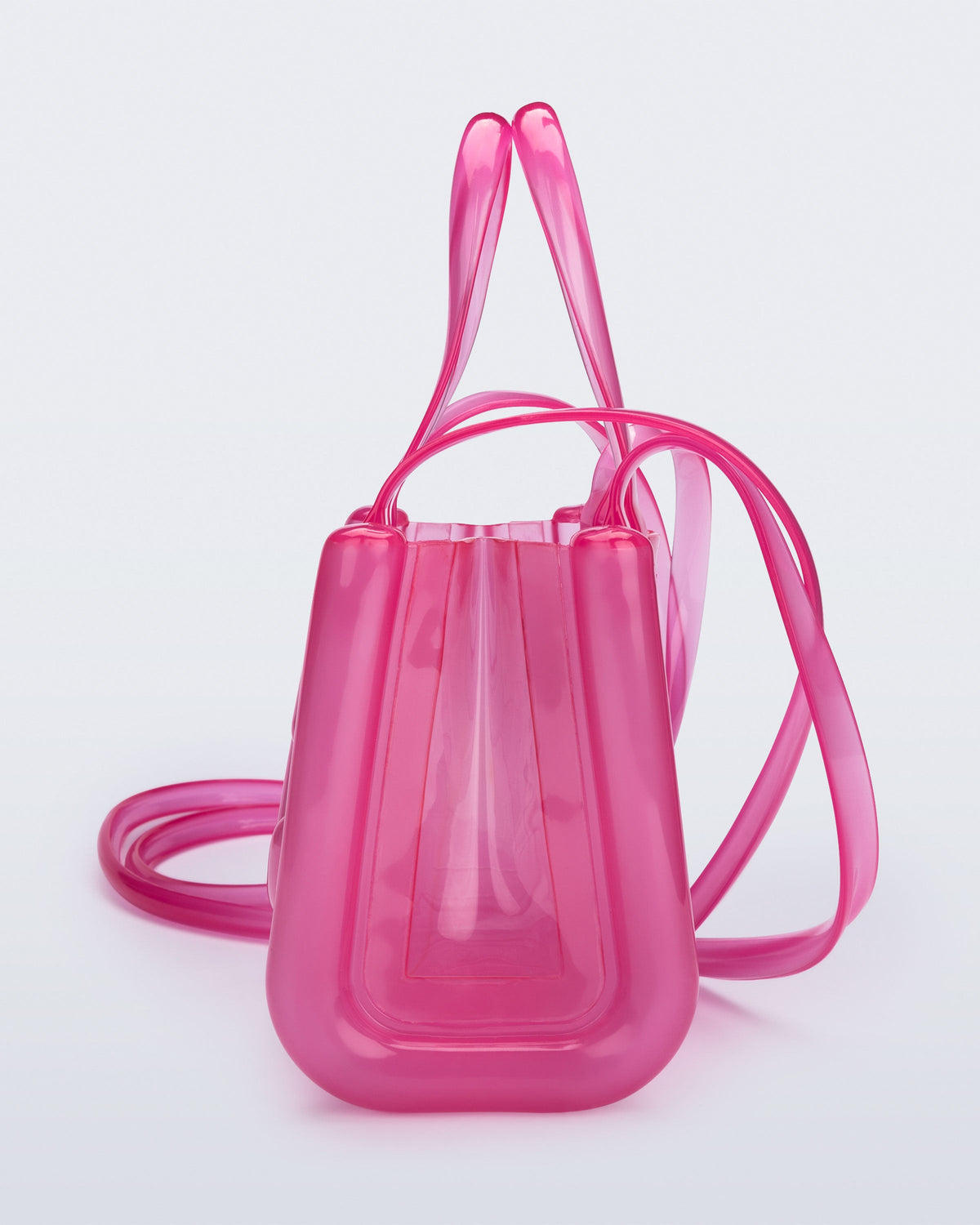 Side view of the pink Small Jelly Shopper x Telfar bag