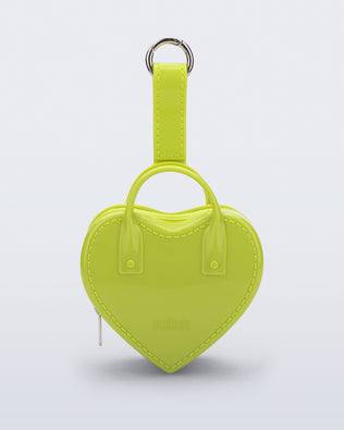 Front view of a green Heartbeat Pocket bag charm