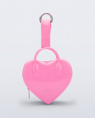 Front view of a pink Heartbeat Pocket bag charm