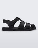 Side view of a black Emma women's sandal.