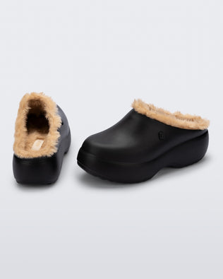 Product element, title Free Clog Fluffy Platform in Black/Beige
 price $64.50