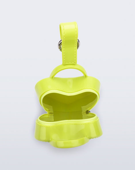Top view of a green Heartbeat Pocket bag charm