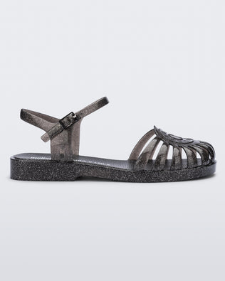 Product element, title Jelly Beach Sandal in Glitter Black
 price $89.00