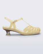 Side view of a milky beige Vixen Kitten Heel sandal