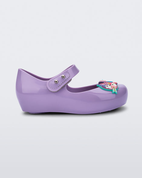 Side view of a lilac Ultragirl + Hello Kitty and Friends baby flat with Hello Kitty Friends on the upper