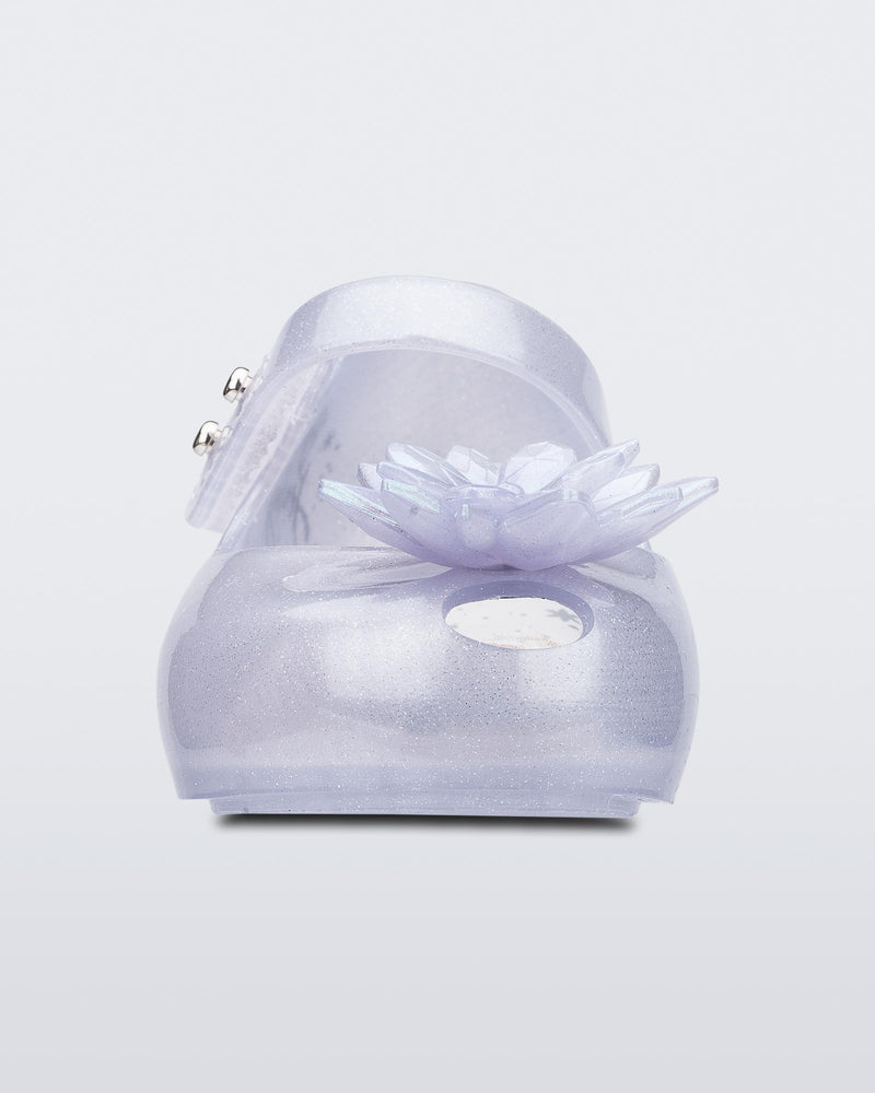 Front view of a pearly glitter/silver baby Ultragirl frozen flat.