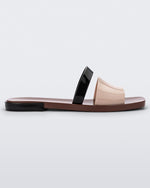 Side view a black, brown, and beige Ivy women's slide.
