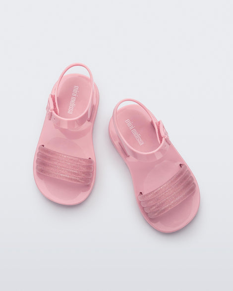Top view of a pair of pink Mar Wave baby sandals.