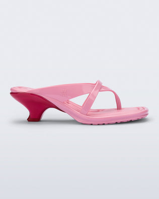 Side view of a pink Layla kitten heel flip flop
