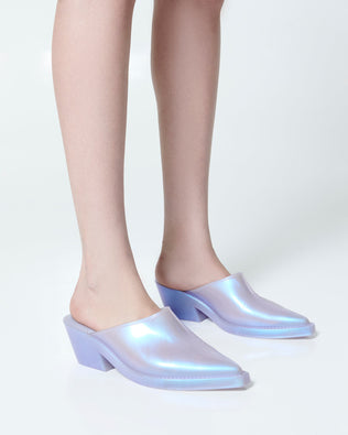 Product element, title Texas Mule in Pearly Blue
 price $129.00