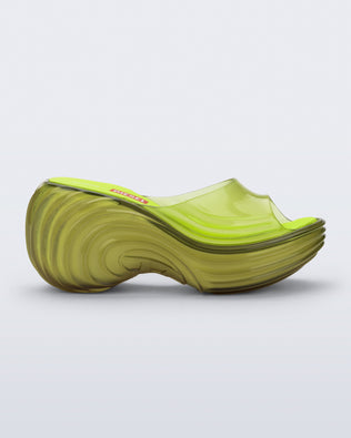 Side view of a clear yellow Quantum Silver sandals