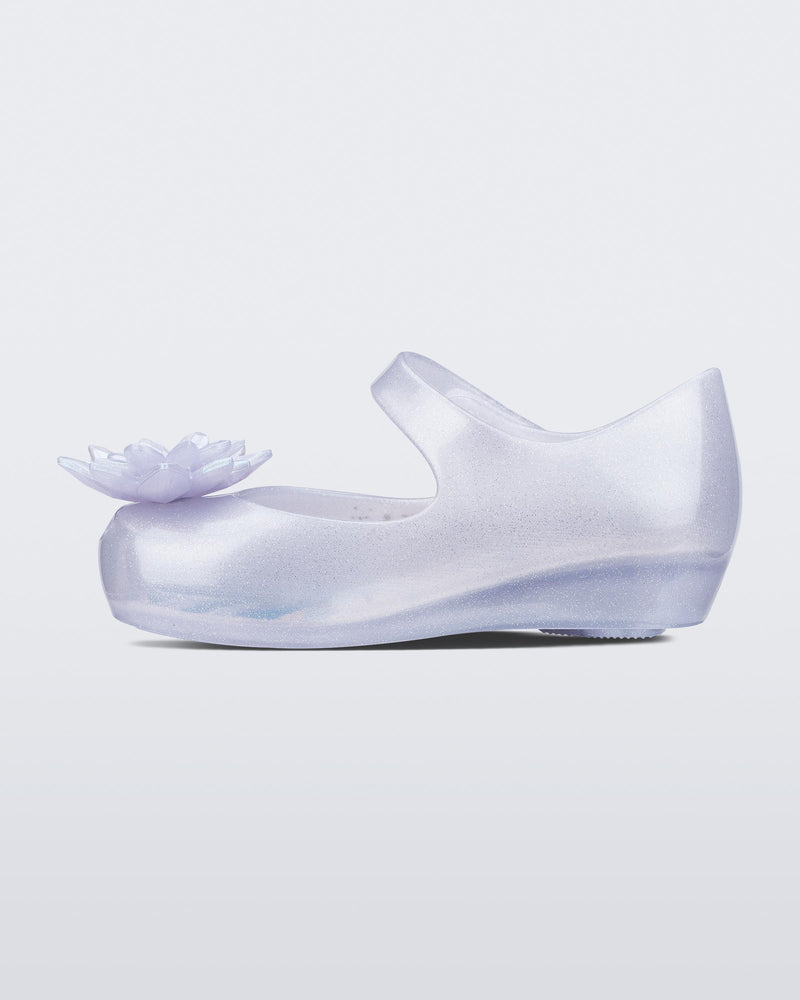 Inner side view of a pearly glitter/silver baby Ultragirl frozen flat.