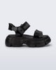 Side view of a black Pulse platform sandal with straps