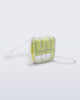 Front view of a clear Jelly Wallet with green inside pocket and zipper