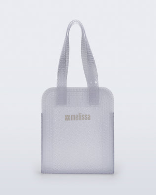 Front view of a clear Harper bag with shoulder straps