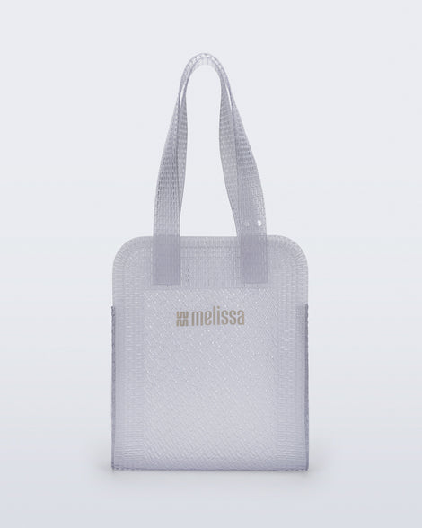 Front view of a clear Harper bag with shoulder straps