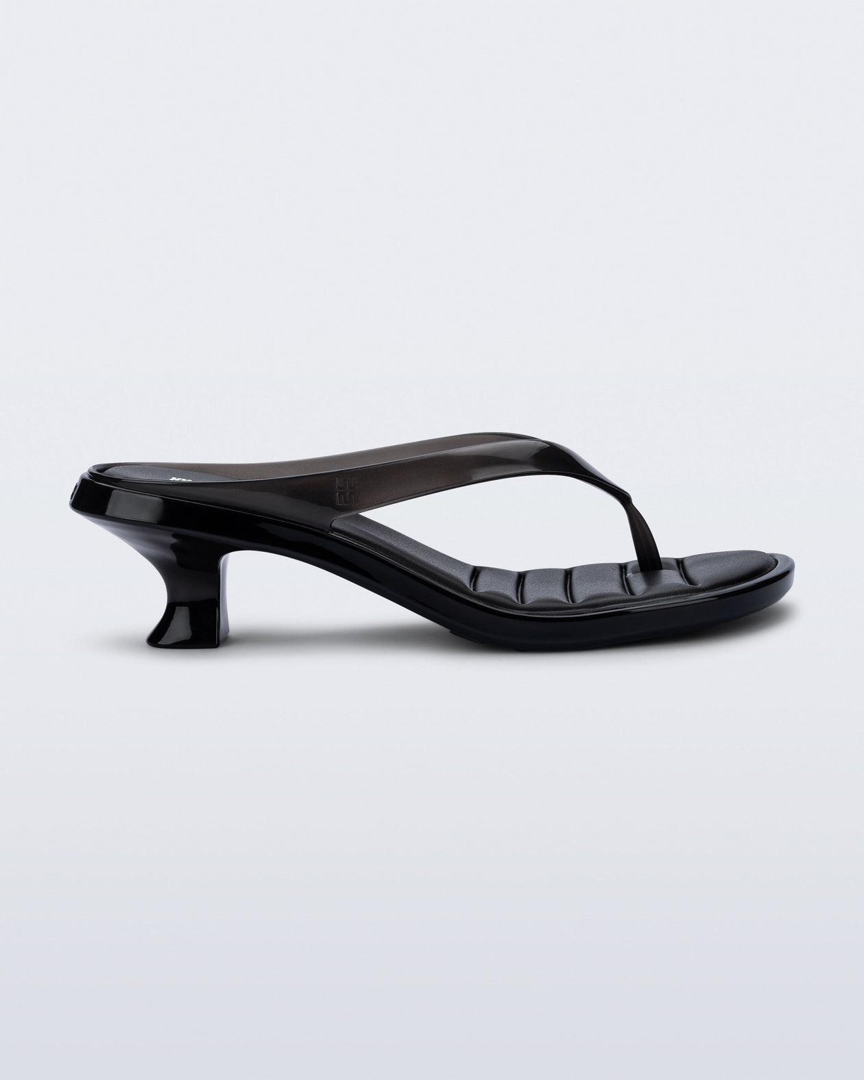 Side view of a black Flip Flop Kitten Heel