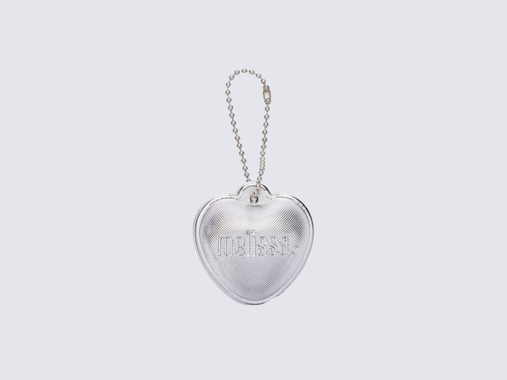 Small silver heart keychain with Melissa logo