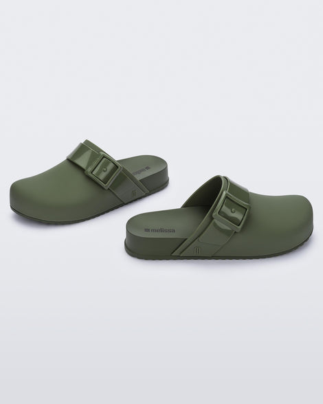 Side and angled view of a green Cozy Clog