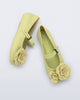 Top and side view of a pair of green Soft Ballerina Petals flats