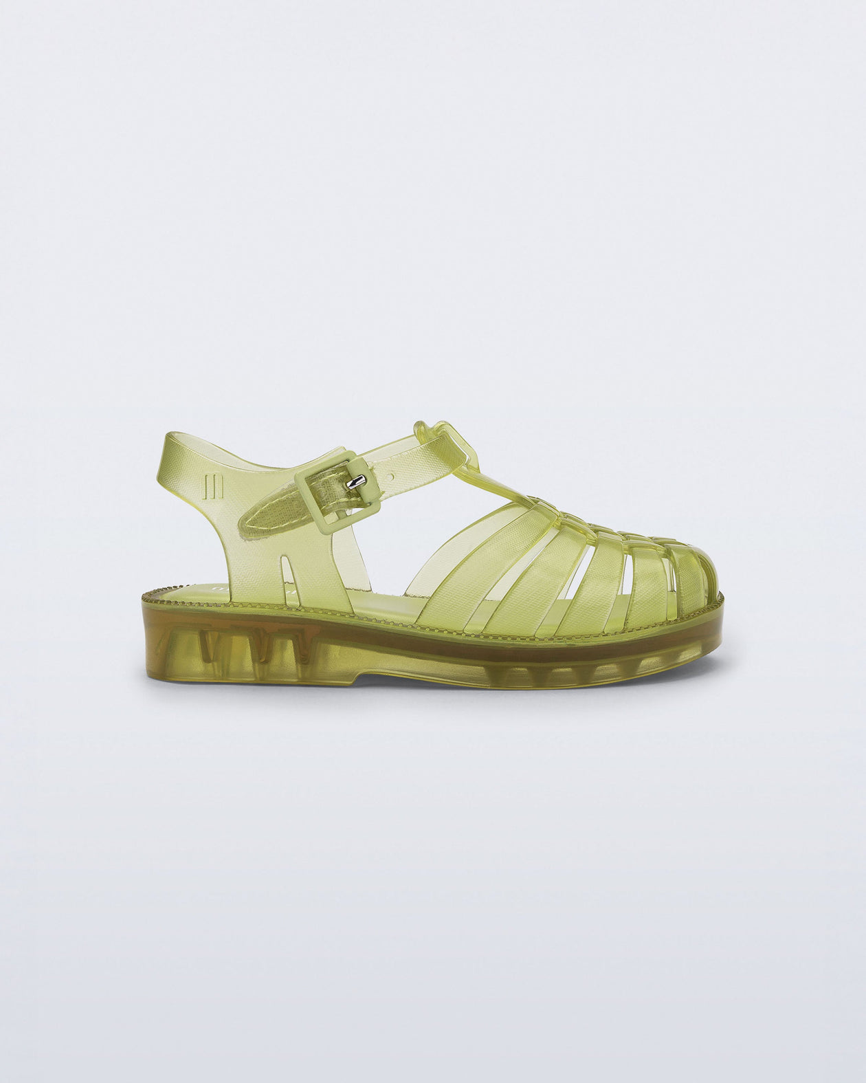 Side view of transparent green Possession fisherman baby sandal