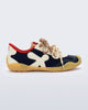Side view of a black and beige X Bend sneaker with yellow sole