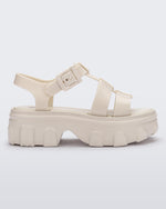 Side view of a beige Ella women's platform sandal.