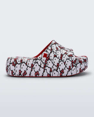 Side view of a red Hello Kitty + Friends Free Platform with Hello Kitty print