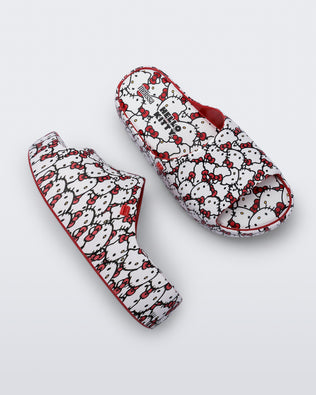 Top view of a pair of red Hello Kitty + Friends Free Platform with Hello Kitty print