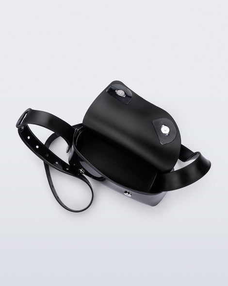 Top view of a black Cross Bag with adjustable strap