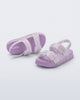 Top and angled view of a pair of lilac Cozy M Lover baby sandals