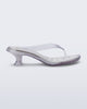 Side view of a clear Flip Flop Kitten Heel with  white insole