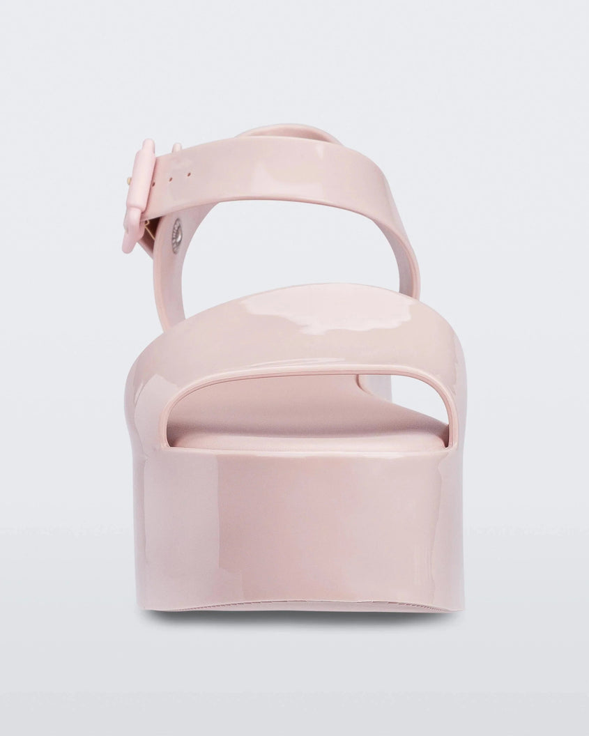 Front view of a light pink Melissa Mar Platform sandal with two straps.