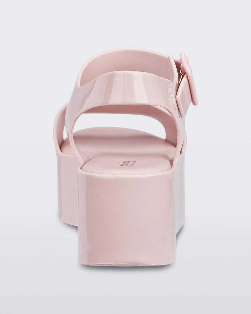 Back view of a light pink Melissa Mar Platform sandal with two straps.