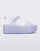 Side view of a pearly blue Melissa Mar Platform sandal with two straps.
