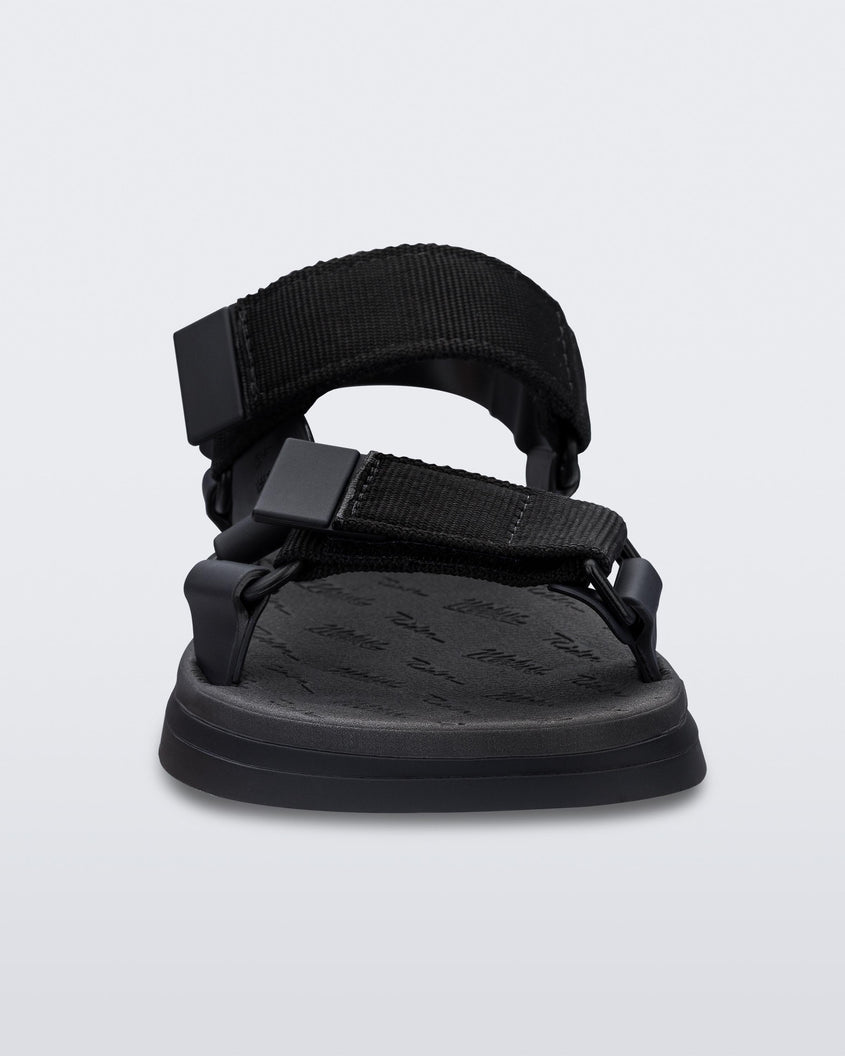 Front view of a black Melissa Papete sandal with a black straps.