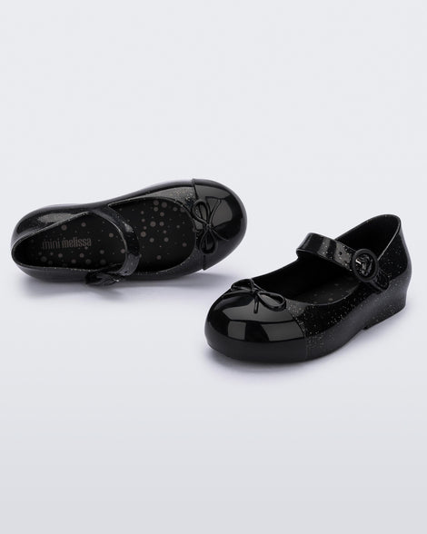 Mini Melissa Sweet Love Cap Toe Black Glitter Silver Product Image 2