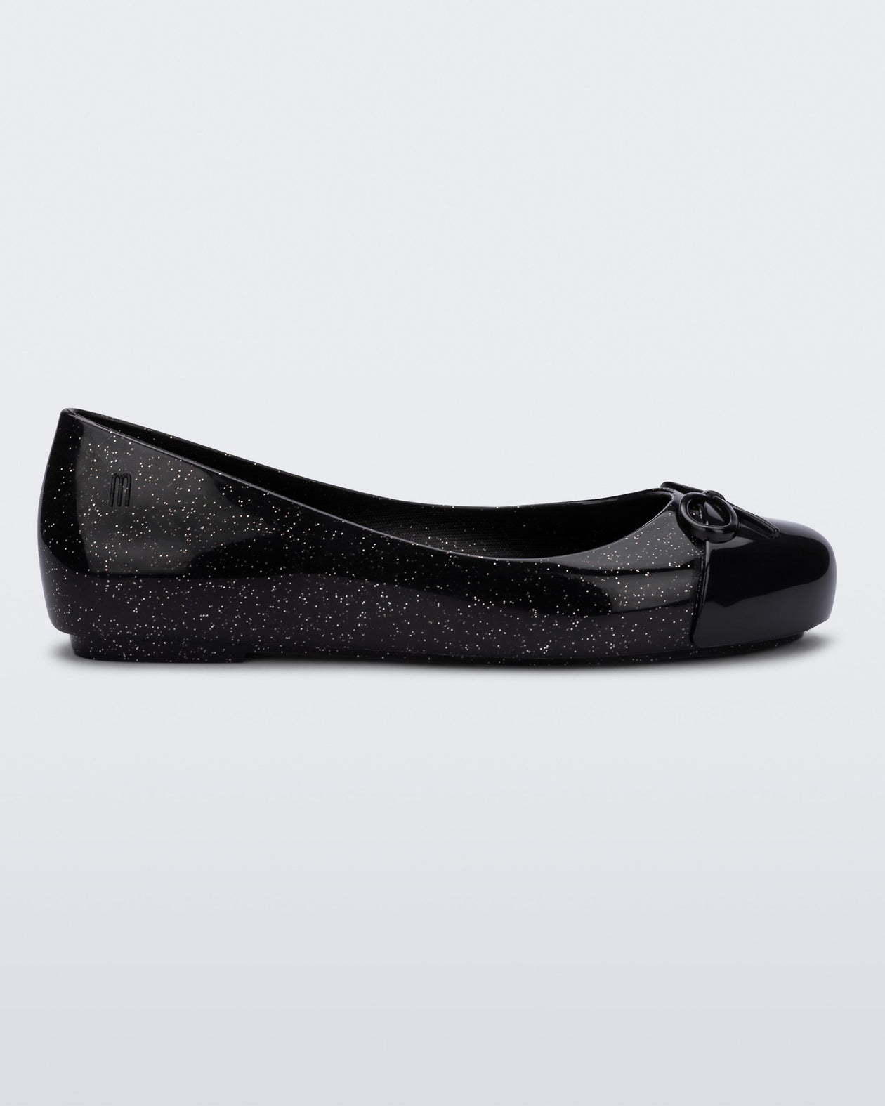 Sweet Love Cap Toe Flat in Black Glitter Silver for Kids