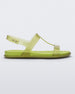 Side view of a clear green / green Melissa Adore sandal with two translucent green straps, joined together by a third strap and a light green insole.