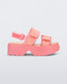 Side view of pink Melissa Brave Platform sandal with flower print straps.