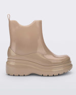 Side view of a pair of brown Melissa Grip short rain boots.