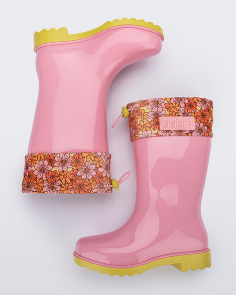 Top view of a pair of pink Rain Boots kids
