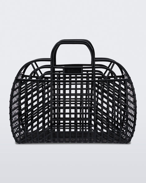 Back view of a black Refraction bag with handles