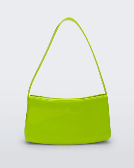 Front view of a neon green Melissa Baguete handbag.