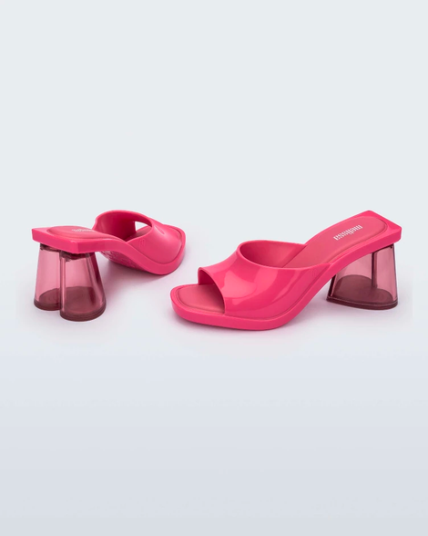 Back and side view of a pair of pink Candy heels
