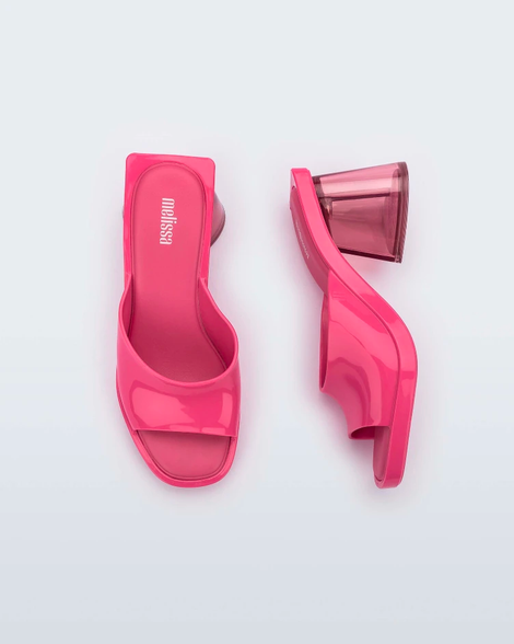 Back and side view of a pair of pink Candy heels